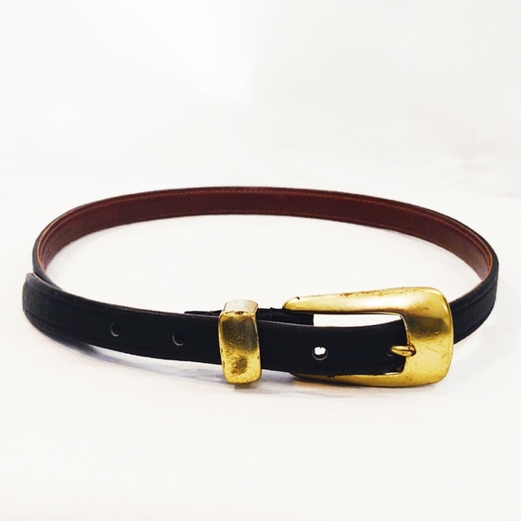 Vintage Designer Coach Black Leather Belt with Brass Buckle - Picture 1 of 8